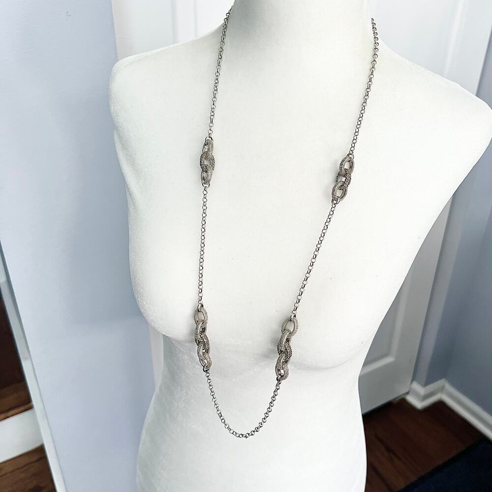 Banana Republic Rhinestone Studded Long Silver Chunky Chain Station Necklace